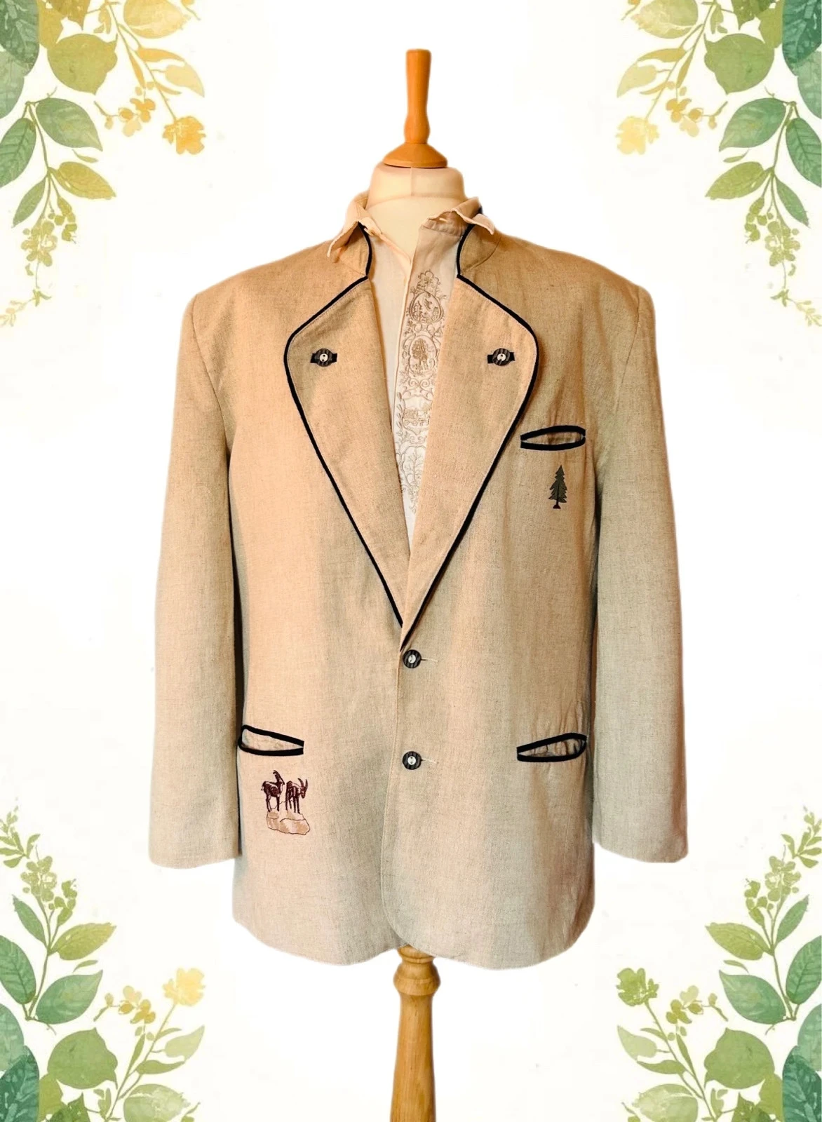🌲🦌Blazer de linho austríaco Champêtre Cottagecore Oktoberfest Austrian Trachten jacket T.52🦌🌲 – photo 2